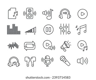 Audio line icons. For website marketing design, logo, app, template, ui, etc. Vector illustration.