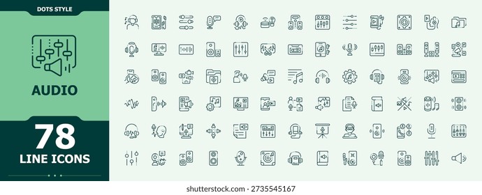 Audio linear icon collection. Audio line symbol and sign. Isolated icons. Sound icon set. Vector illustration. Pixel perfect.