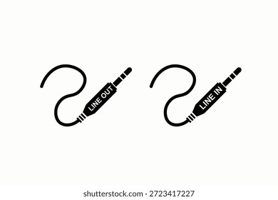 Conjunto de iconos de conector y cable de entrada de línea de audio. Perfecto para la producción de música, sistemas de sonido, estudios de grabación y diseños relacionados con la tecnología.