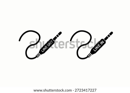 Audio line-in cable and connector icon set. Perfect for music production, sound systems, recording studios, and technology-related designs.
