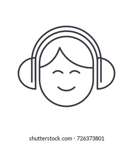 audio listening,man with headphones vector line icon, sign, illustration on background, editable strokes