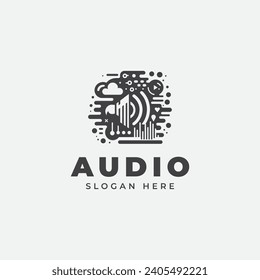 audio logo design, in monochrome, flat style, black and white