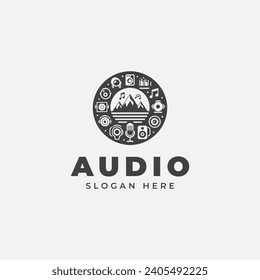 audio logo design, in monochrome, flat style, black and white