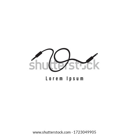 Audio logo design template. Letter O Alphabet vector illustration. Cable jack logo concept. Handwriting, Isolated, Audio equipment, sound system, instrument. Black and White