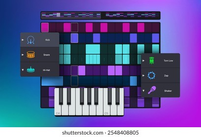 Audio Looper Editor. Drum pad machine. Beat maker Daw program. Vector illustration