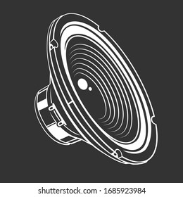 Audio loud speaker with diffuser isolated on black background. Vector illustration.