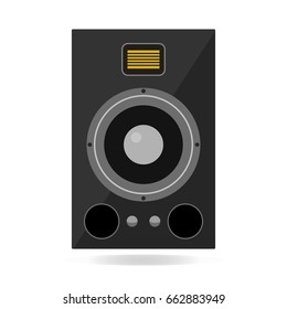 Audio loud speaker isolated on white background. Vector illustration of sound monitor.