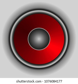 Audio loud speaker with red diffuser isolated on white background. Vector