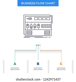 Audio, mastering, module, rackmount, sound Business Flow Chart Design with 3 Steps. Line Icon For Presentation Background Template Place for text
