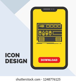 Audio, mastering, module, rackmount, sound Glyph Icon in Mobile for Download Page. Yellow Background