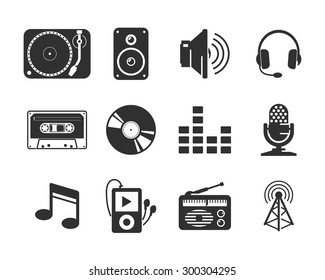 Audio media icons set