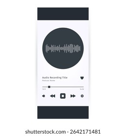 Audio media Player interface for phone. Music device app. Social media screen template mobile audio Ui. Profile, Album, Song, Playlist button mockup. Light white theme