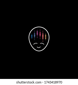 Audio meditation affirmation logo concept. Disco music man face icon. Creative and positive thinking icon. Isolated artificial intelligence vector illustration.