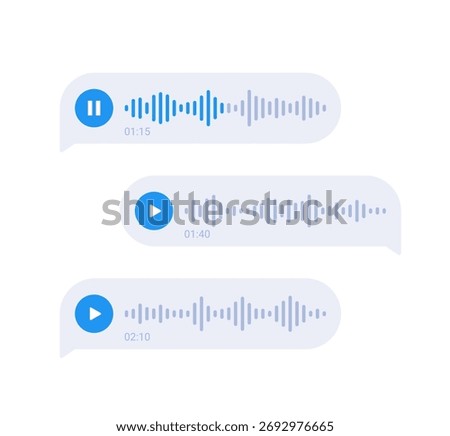 audio message design, play voice messages vector UI elements on white