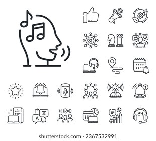 Audio message sign. Place location, technology and smart speaker outline icons. Voicemail line icon. Singing symbol. Voicemail line sign. Influencer, brand ambassador icon. Vector