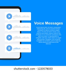 Audio message, voice message concept, on smartphone screen. Vector stock illustration.