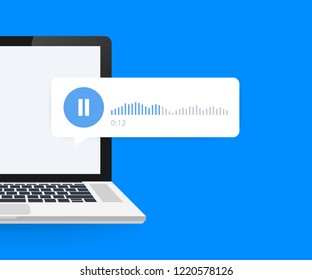 Audio message, voice message on laptop screen. Vector stock illustration.