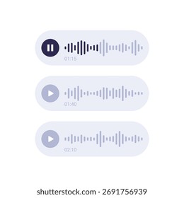 audio messages vector design, play voice message UI elements for apps