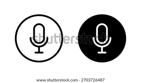 Audio mic outline icon in black circle. Voice recording symbol. Microphone sign
