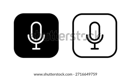 Audio mic outline icon in black square. Voice recording symbol. Microphone sign