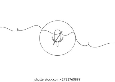 Icono de audio y micrófono dentro de la insignia circular Dibujo continuo de una línea sobre fondo blanco Grabación de audio minimalista Podcast y Ilustración vectorial de contorno de símbolos de voz