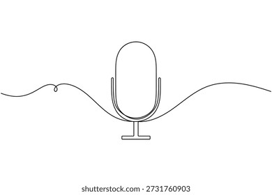 Icono de audio y micrófono dentro de la insignia circular Dibujo continuo de una línea sobre fondo blanco Grabación de audio minimalista Podcast y Ilustración vectorial de contorno de símbolos de voz