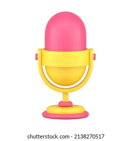 Audio Microphone For Loud Voice Speaking 3d Icon Vector Illustration. Vintage Studio Mic On Rack Device For Broadcasting Or Recording Audio Sound Isolated. Live Stage Radio Speak