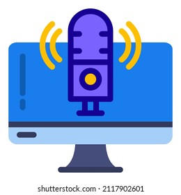 audio microphone, microphone on monitor screen with audio visualizer icon