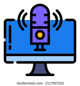 audio microphone, microphone on monitor screen with audio visualizer icon