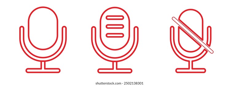 Audio microphone on and mute icon set. Microphone symbol for your web site design, logo, app, UI. Vector line icon for Business and Advertising.