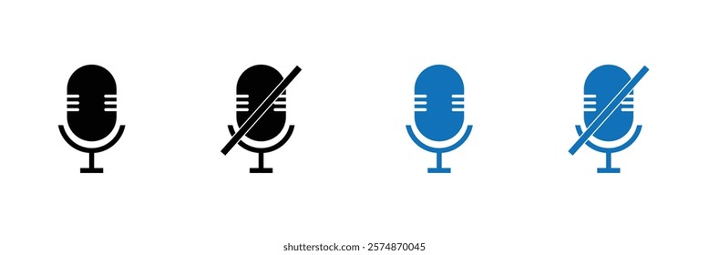 Audio microphone on and mute icon set. Microphone symbol for your web site design, logo, app, UI. Vector line icon for Business and Advertising.