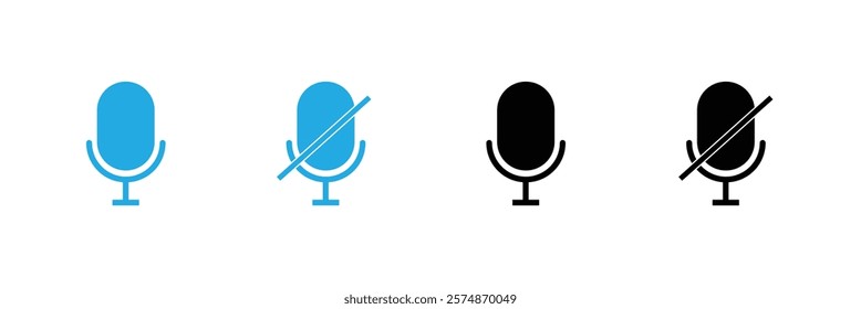 Audio microphone on and mute icon set. Microphone symbol for your web site design, logo, app, UI. Vector line icon for Business and Advertising.