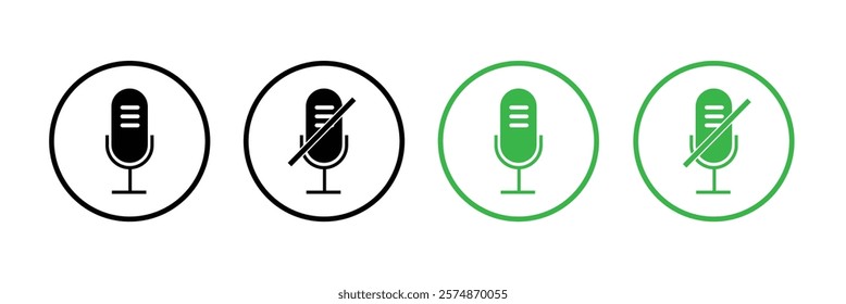 Audio microphone on and mute icon set. Microphone symbol for your web site design, logo, app, UI. Vector line icon for Business and Advertising.