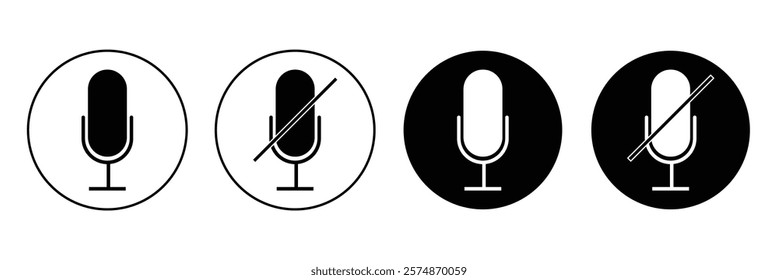 Audio microphone on and mute icon set. Microphone symbol for your web site design, logo, app, UI. Vector line icon for Business and Advertising.