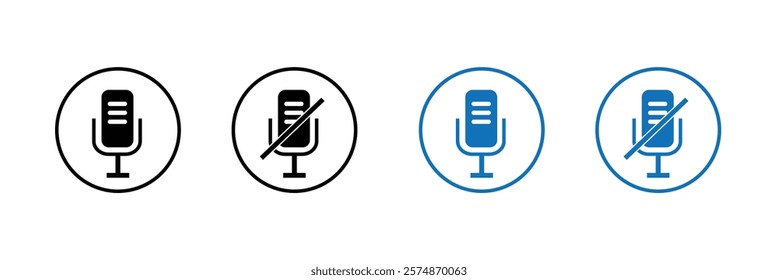 Audio microphone on and mute icon set. Microphone symbol for your web site design, logo, app, UI. Vector line icon for Business and Advertising.
