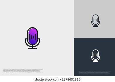 Audio microphone podcast icon illustration flat style isolated, application, studio, radio, broadcasting, user interface, concept logo