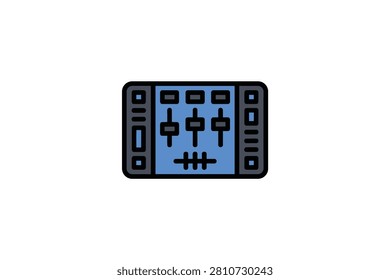 Audio mixer console icon. DJ music controller and sound equalizer vector illustration for music production, studio equipment, and audio technology.