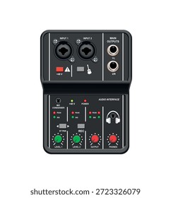 Consola de mezcla de audio aislada sobre fondo blanco. Ilustración vectorial