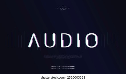 Audio, modern techno alphabet fonts abstract glitch overlap typography urban sport technology fashion digital future creative fonts logo design