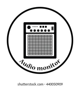 Audio monitor icon. Thin circle design. Vector illustration.