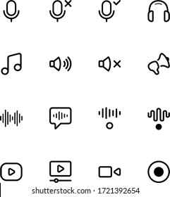 Audio and multimedia vector outline user interface icons.