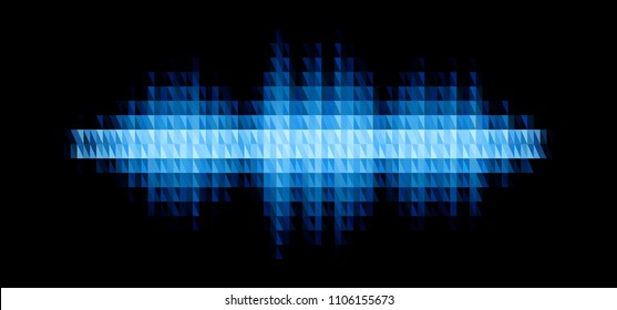 Audio or music blue shiny sound waveform with triangular light filter with colorful triangles for party poster or medical equipment cover