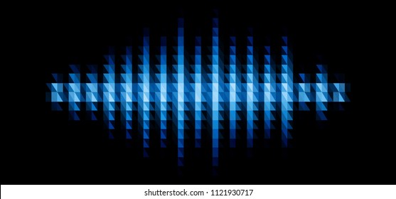 Audio or music blue shiny sound waveform with triangular light filter with colorful triangles for party poster or medical equipment cover