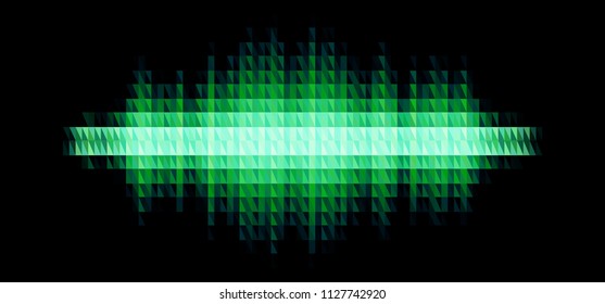 Audio or music green shiny sound waveform with triangular light filter with colorful triangles for party poster or medical equipment cover