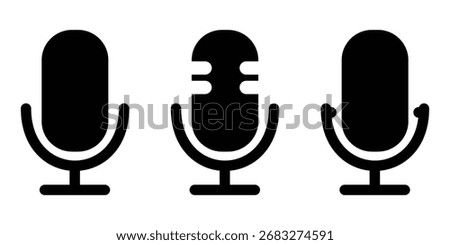 Audio and Music Icon Set – Microphone, Speaker, Headset, Equalizer, Play and Pause Symbols – Vector Illustration Collection