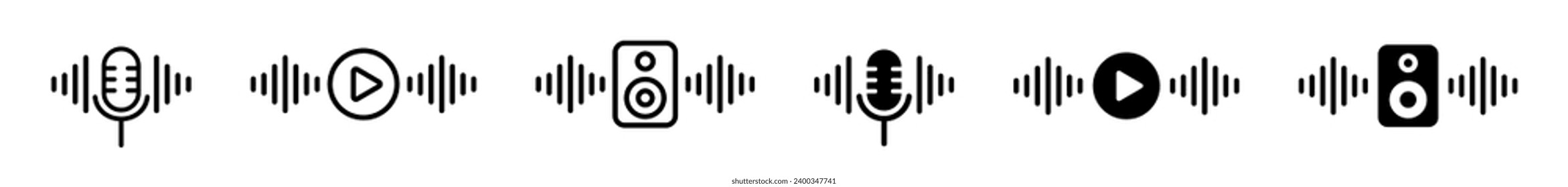 Audio music icon. Sound, record music icons. Audio radio volume vector icon