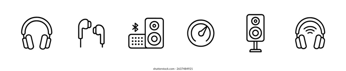 Audio and music line icon set. headphones, speakers, earphones outline collection