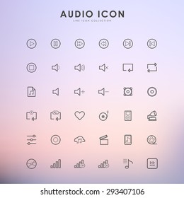 audio and music line icons on gradient background