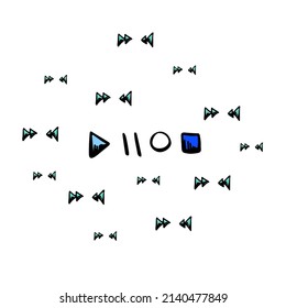 Audio music player buttons hand drawn vector set. Media equalizer symbols. Play, pause, repeat multimedia sketch icons set.