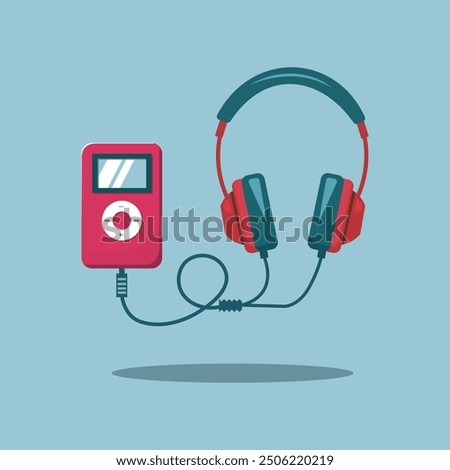 Audio Music Player with Earphone, Music Notes Vector Illustration. Portable Media Player. Flat Cartoon Style
